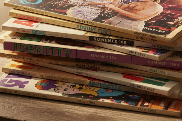 gay young magazine stack